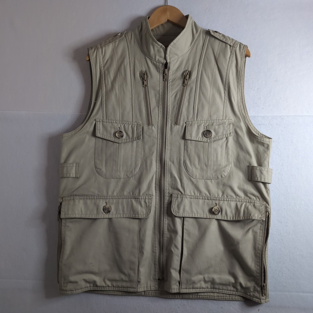 Vintage Banana Republic Safari Vest Khaki Tan Cotton Multi-Pocket Men's L